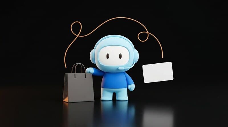 The Humane Plus support agent beside a shopping bag and a floating order card.