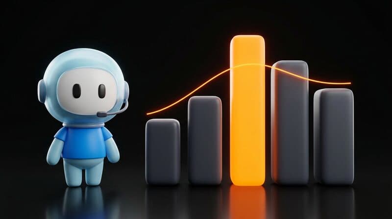 The Humane Plus support agent beside five bars of different heights, one of them glowing orange.
